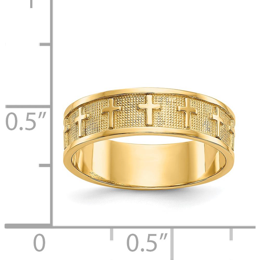 14K Yellow Gold Polished & Satin Cross Band Ring by Oro Pregiato