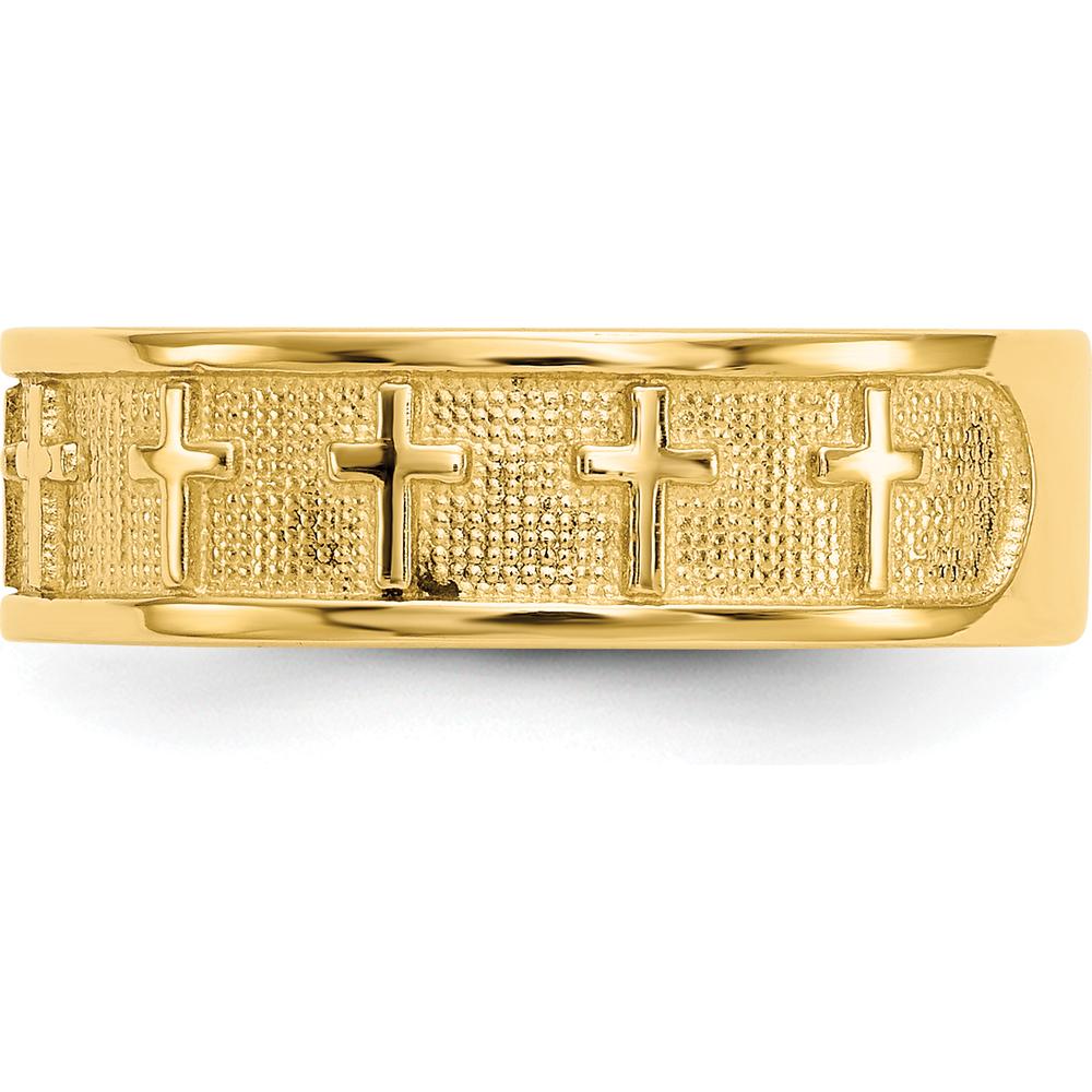 14K Yellow Gold Polished & Satin Cross Band Ring by Oro Pregiato
