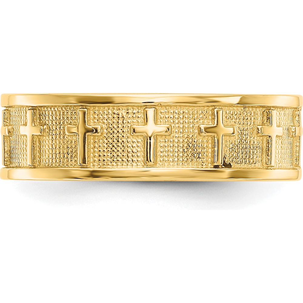 14K Yellow Gold Polished & Satin Cross Band Ring by Oro Pregiato