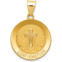 14K Yellow Gold Polished and Satin Cross Confirmation Pendant - 27mm Length by 0