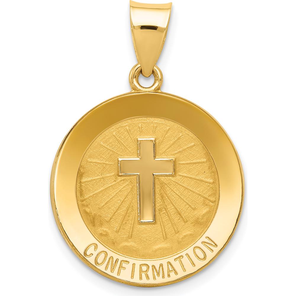 14K Yellow Gold Polished and Satin Cross Confirmation Pendant - 27mm Length by 0