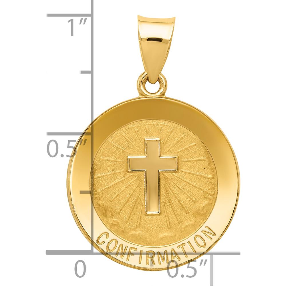 14K Yellow Gold Polished and Satin Cross Confirmation Pendant - 27mm Length by 0