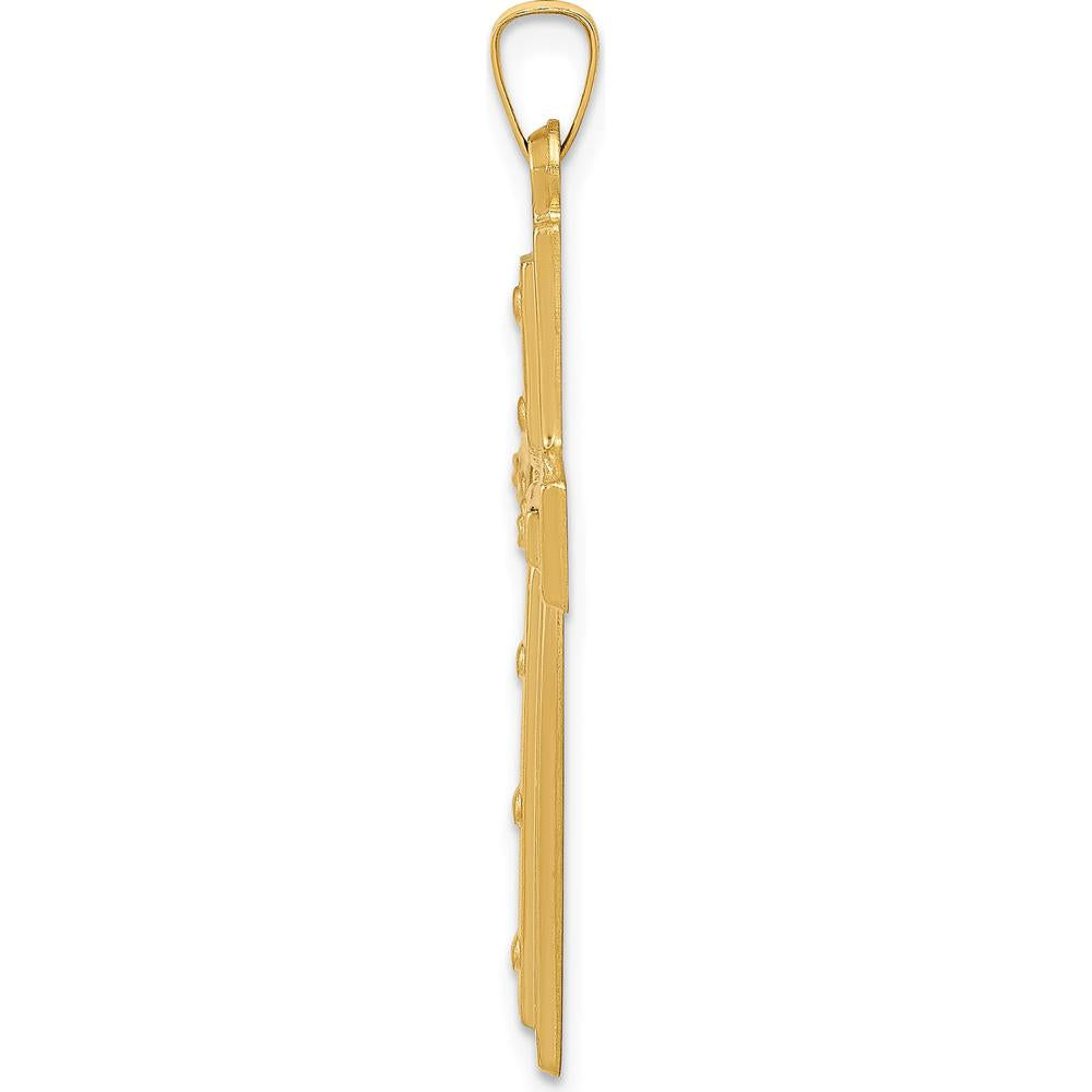 14K Yellow Gold Polished and Satin Cross Pendant with Dots Detail - 36.07mm in Length by Oro Pregiato