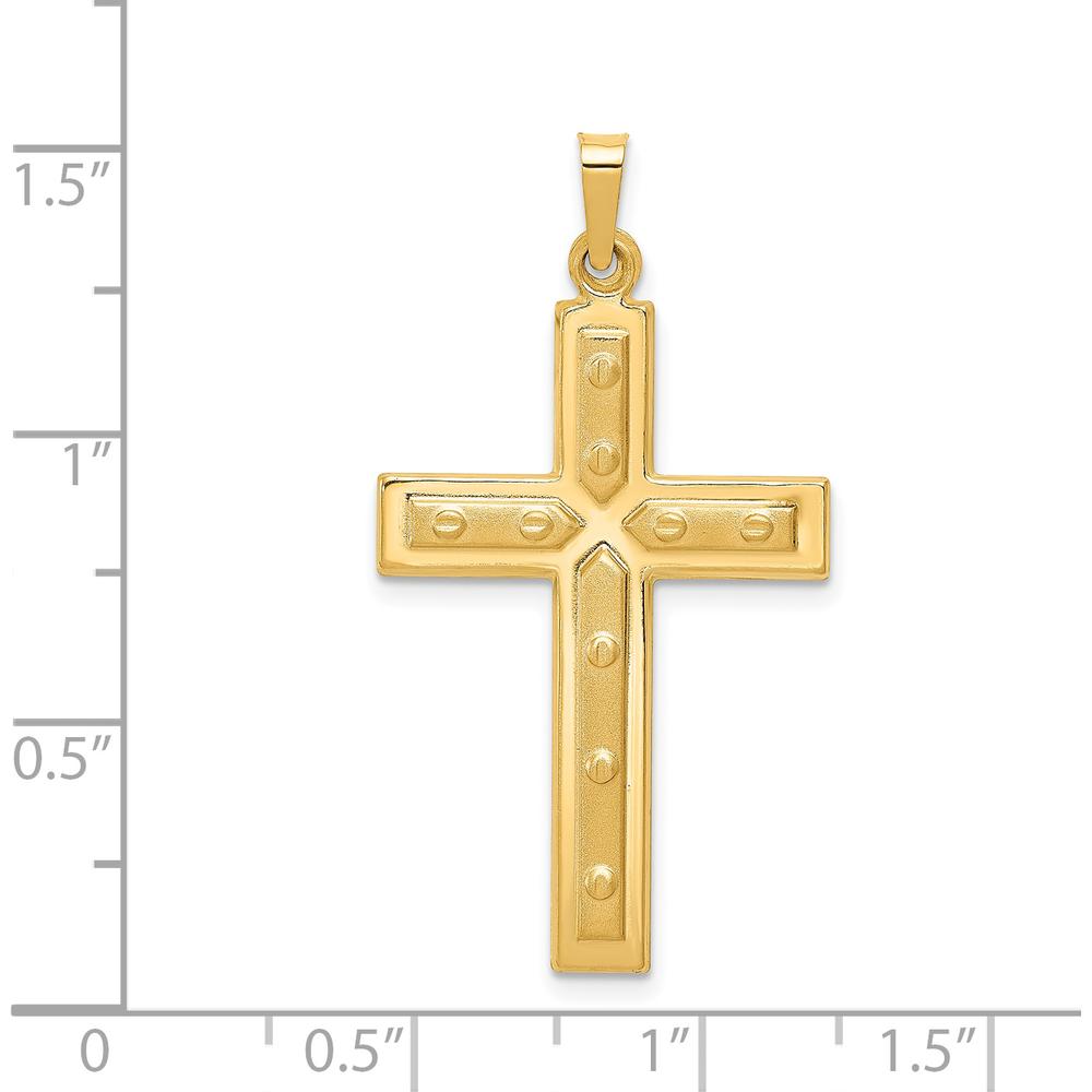 14K Yellow Gold Polished and Satin Cross Pendant with Dots Detail - 36.07mm in Length by Oro Pregiato