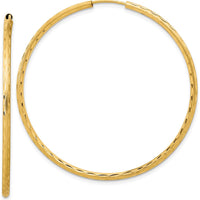 14K Yellow Gold Polished and Satin Diamond-Cut 2.00mm Large Hoop Earrings by 0