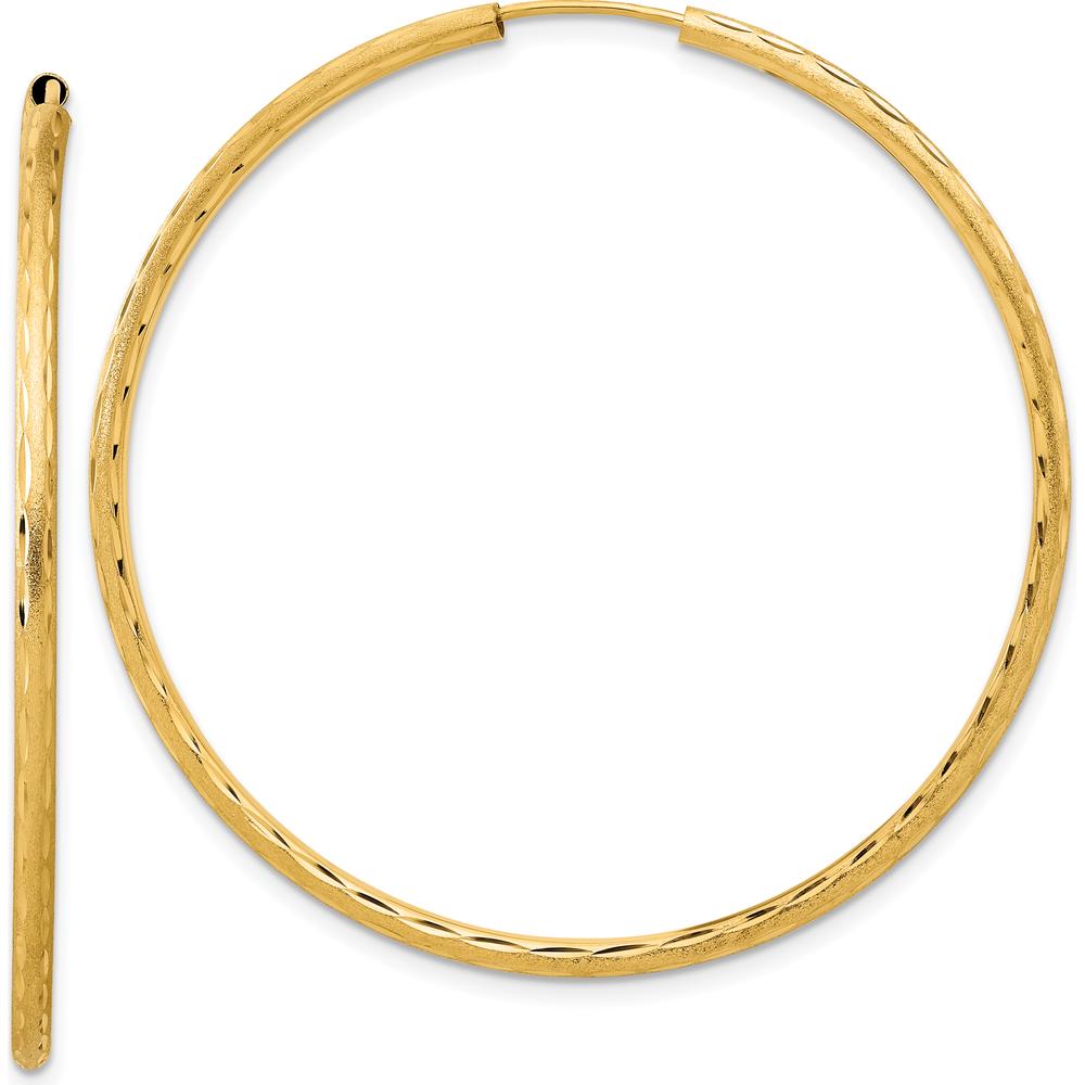 14K Yellow Gold Polished and Satin Diamond-Cut 2.00mm Large Hoop Earrings by 0