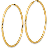 14K Yellow Gold Polished and Satin Diamond-Cut 2.00mm Large Hoop Earrings by 0