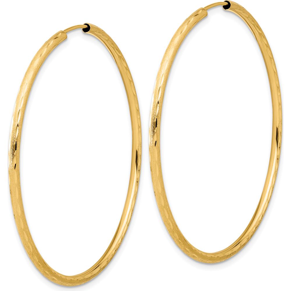 14K Yellow Gold Polished and Satin Diamond-Cut 2.00mm Large Hoop Earrings by 0