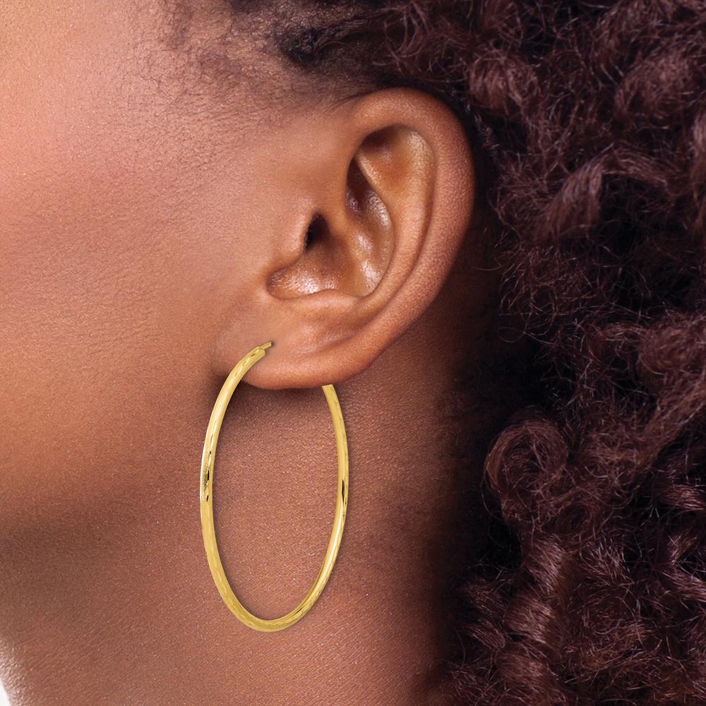14K Yellow Gold Polished and Satin Diamond-Cut 2.00mm Large Hoop Earrings by 0