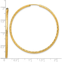 14K Yellow Gold Polished and Satin Diamond-Cut 2.00mm Large Hoop Earrings by 0