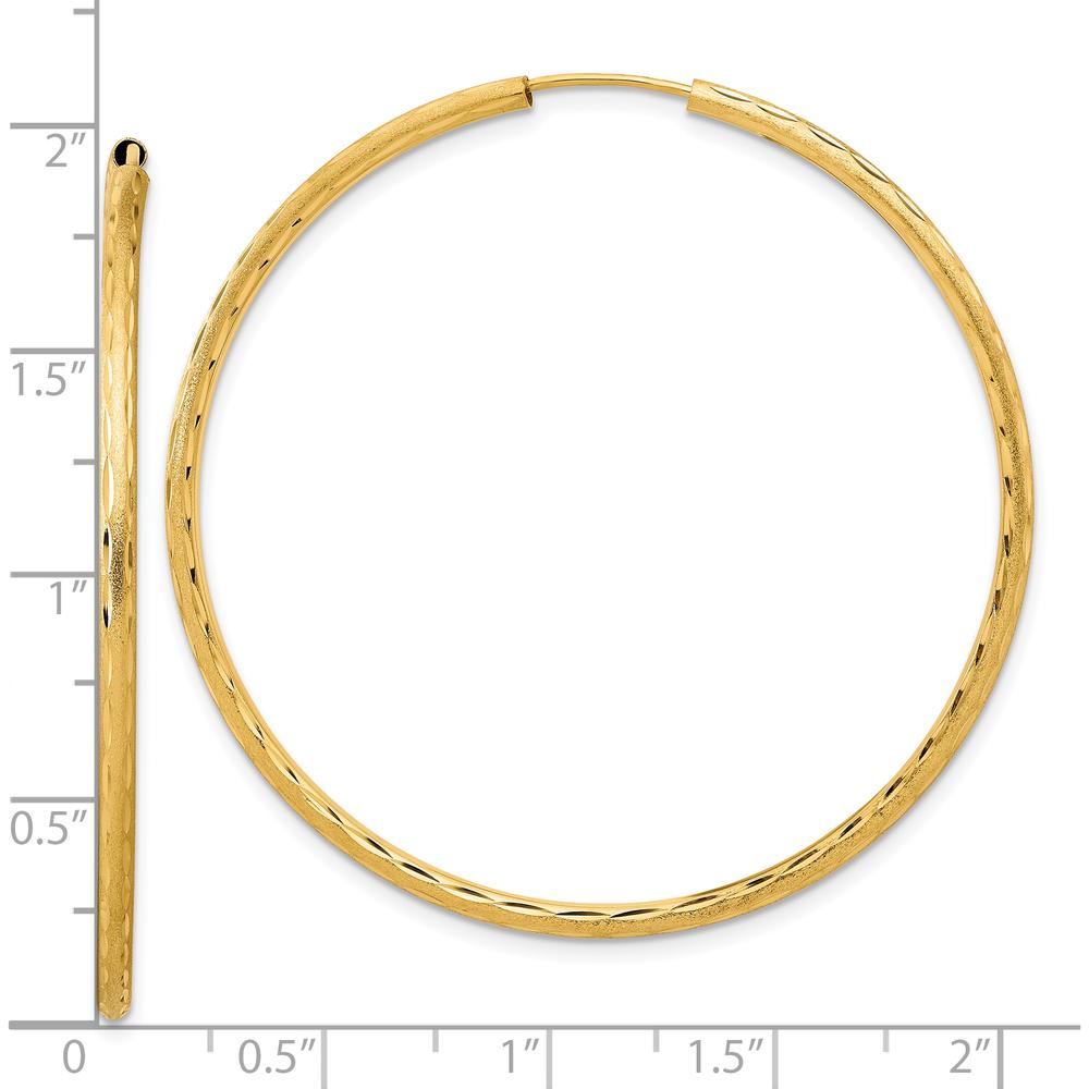 14K Yellow Gold Polished and Satin Diamond-Cut 2.00mm Large Hoop Earrings by 0