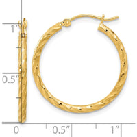 14K Yellow Gold Polished and Satin Diamond-Cut 2.05mm Hoop Earrings - 26.5mm Length by 0