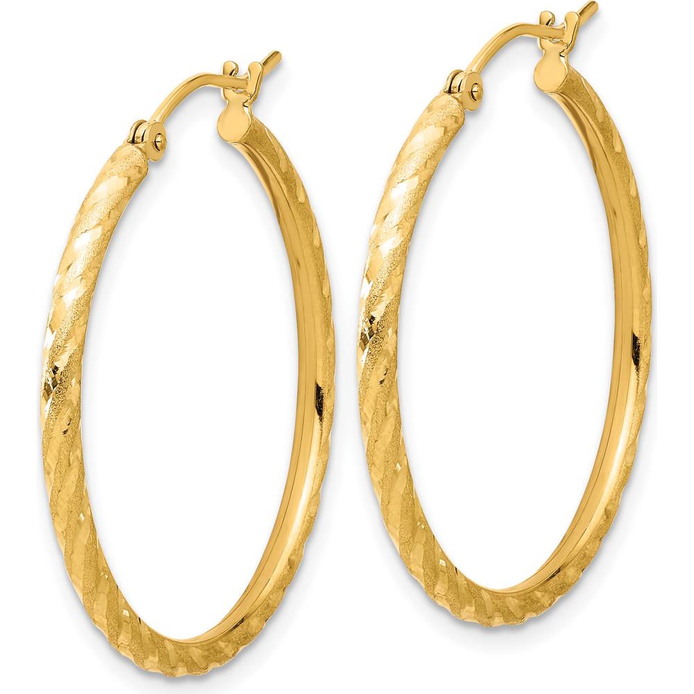 14K Yellow Gold Polished and Satin Diamond-Cut 30mm Hoop Earrings by 0