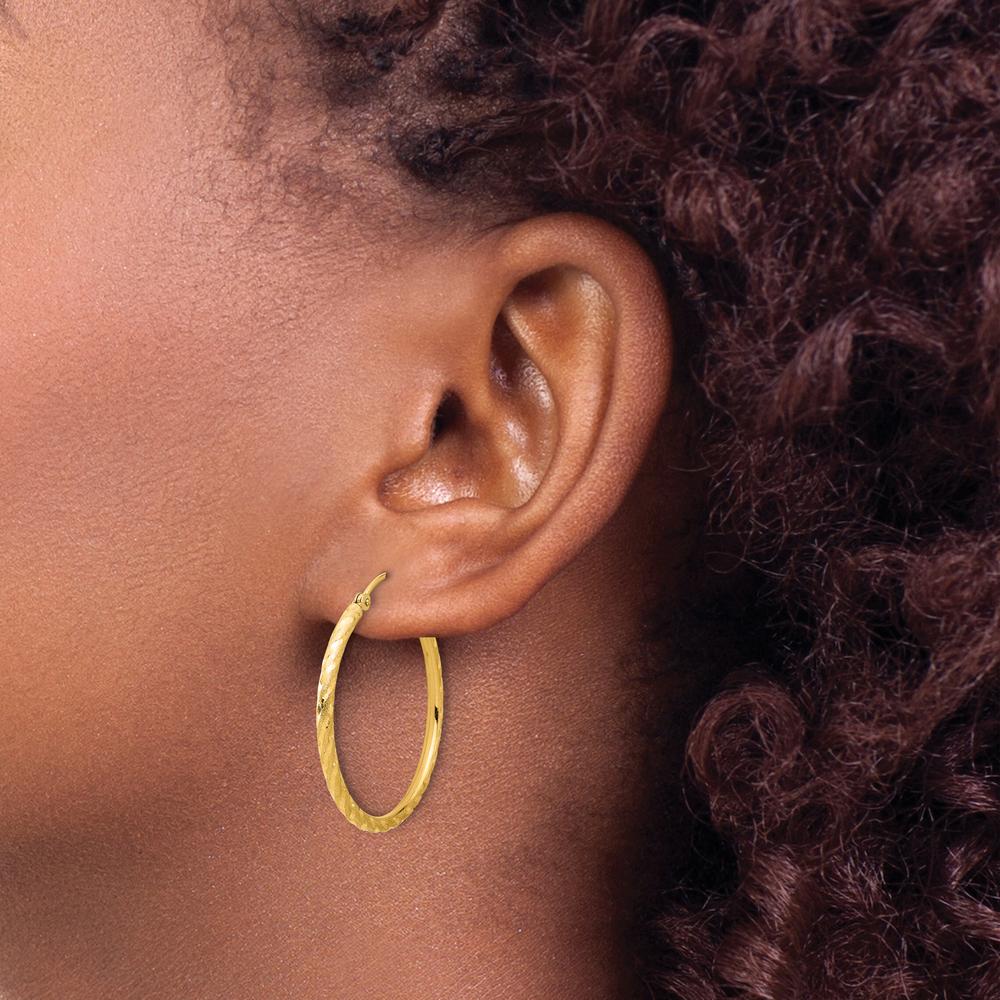 14K Yellow Gold Polished and Satin Diamond-Cut 30mm Hoop Earrings by 0
