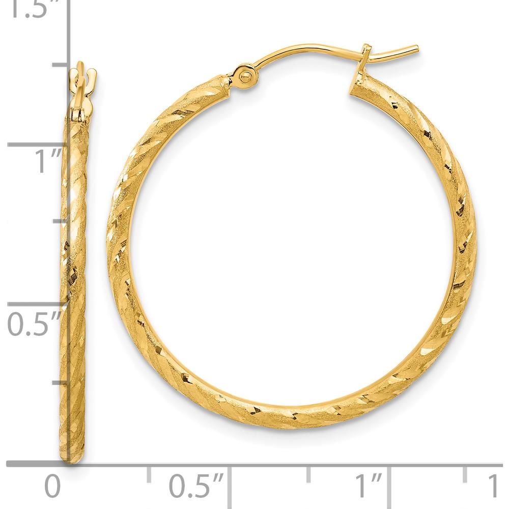 14K Yellow Gold Polished and Satin Diamond-Cut 30mm Hoop Earrings by 0
