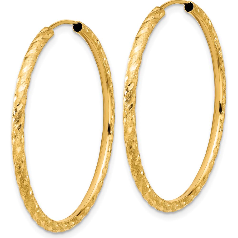14K Yellow Gold Polished and Satin Diamond-Cut 35mm Endless Hoop Earrings by 0