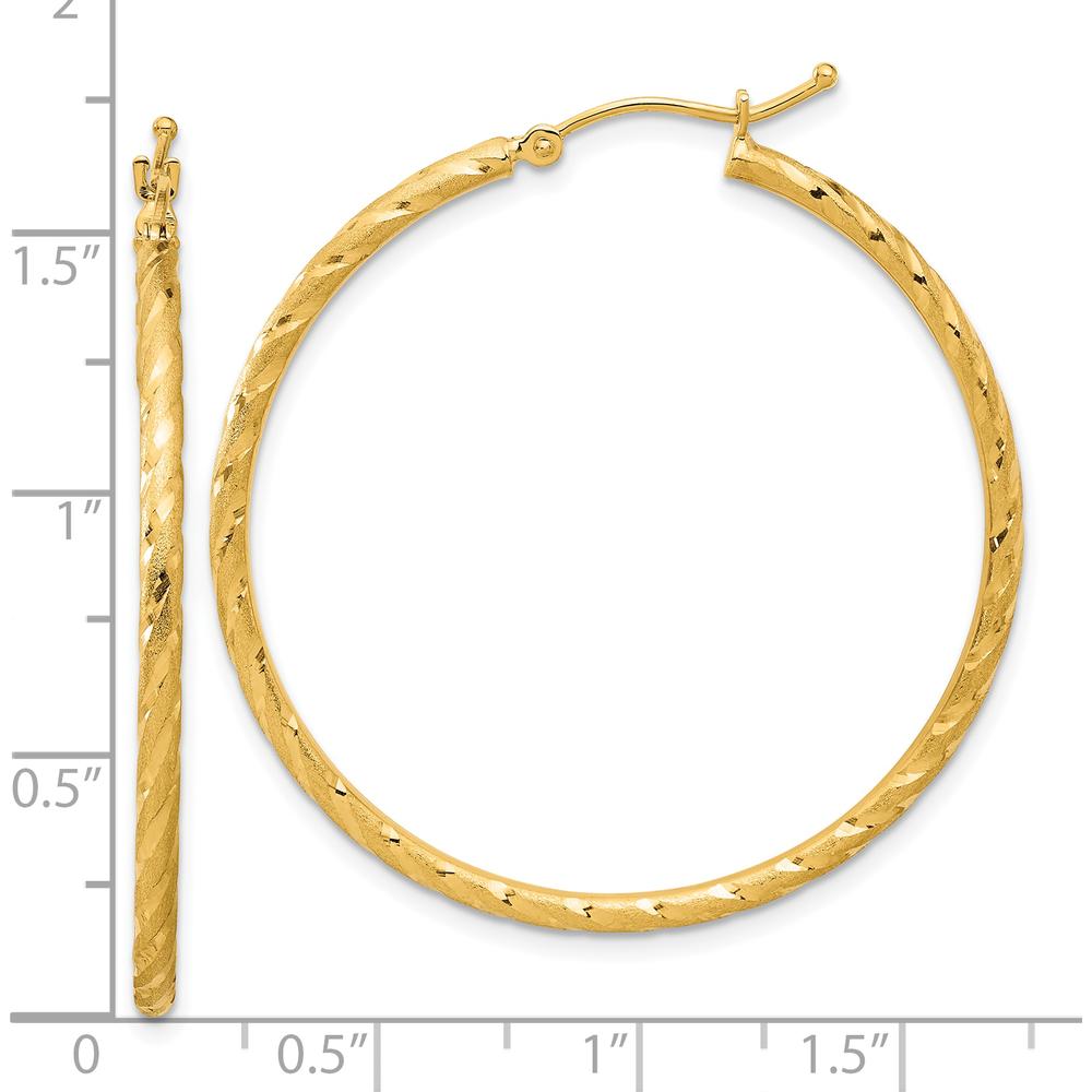14K Yellow Gold Polished and Satin Diamond-Cut 40mm Hoop Earrings by 0