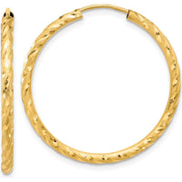 14K Yellow Gold Polished and Satin Diamond-Cut Endless Hoop Earrings - 30mm Diameter by 0