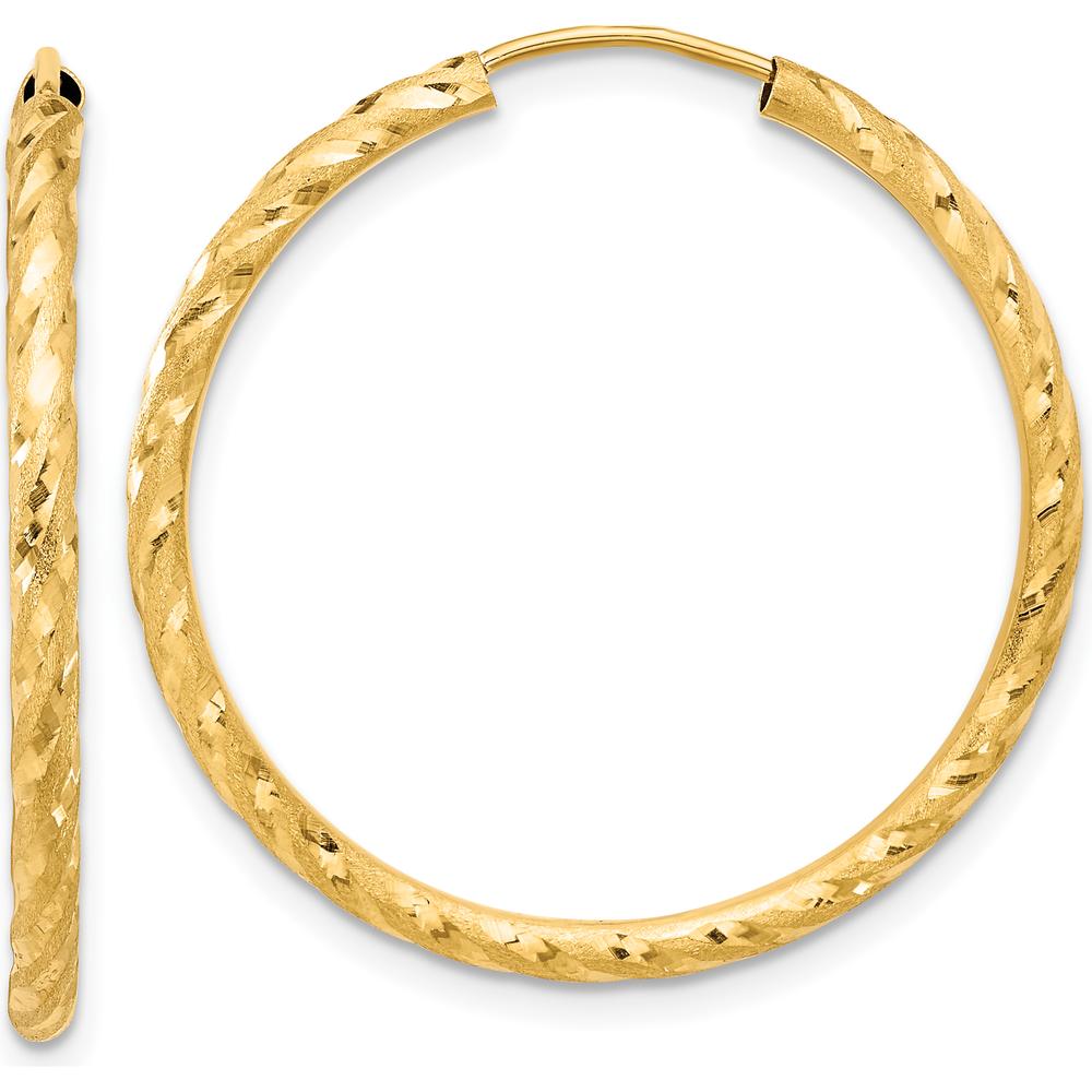 14K Yellow Gold Polished and Satin Diamond-Cut Endless Hoop Earrings - 30mm Diameter by 0