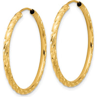 14K Yellow Gold Polished and Satin Diamond-Cut Endless Hoop Earrings - 30mm Diameter by 0