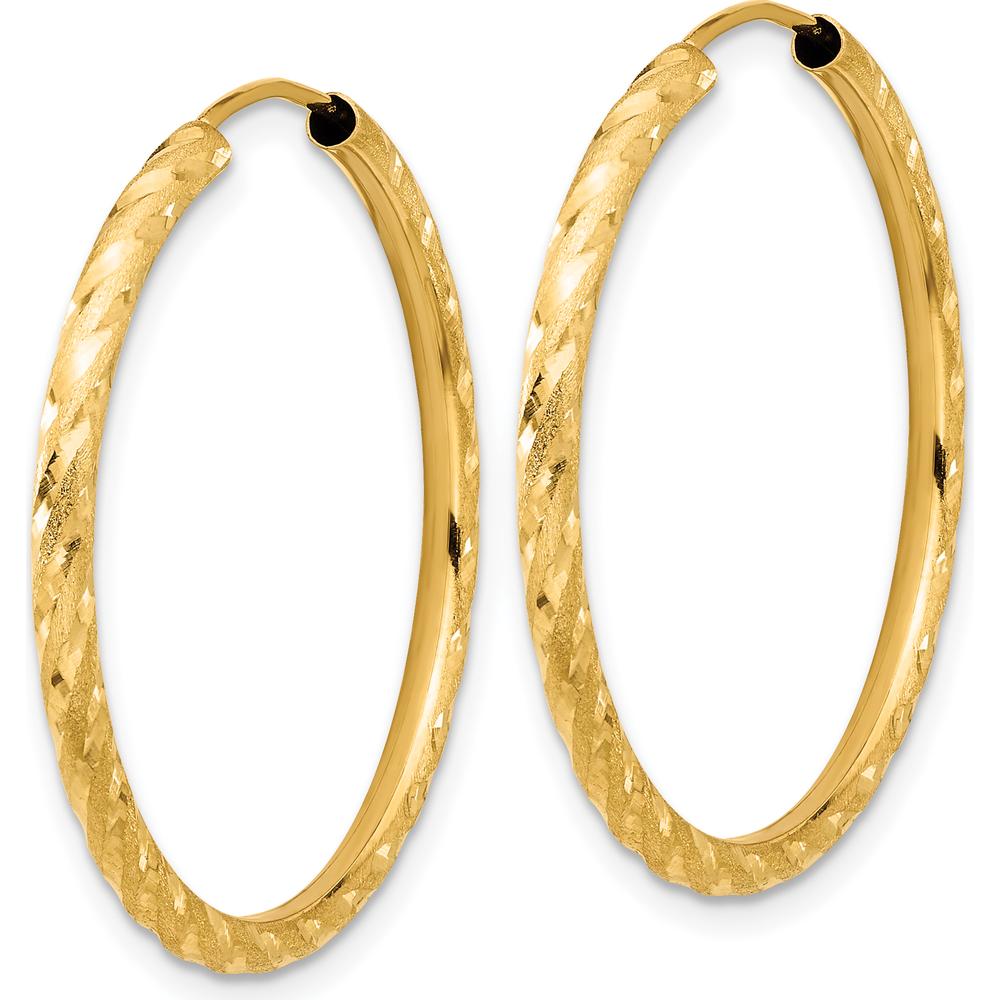 14K Yellow Gold Polished and Satin Diamond-Cut Endless Hoop Earrings - 30mm Diameter by 0