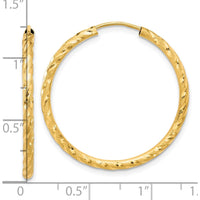 14K Yellow Gold Polished and Satin Diamond-Cut Endless Hoop Earrings - 30mm Diameter by 0