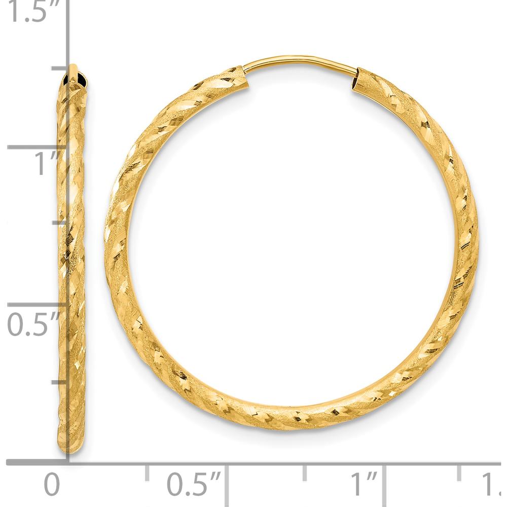 14K Yellow Gold Polished and Satin Diamond-Cut Endless Hoop Earrings - 30mm Diameter by 0