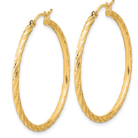 14K Yellow Gold Polished and Satin Diamond-Cut Hoop Earrings - 35mm by 0