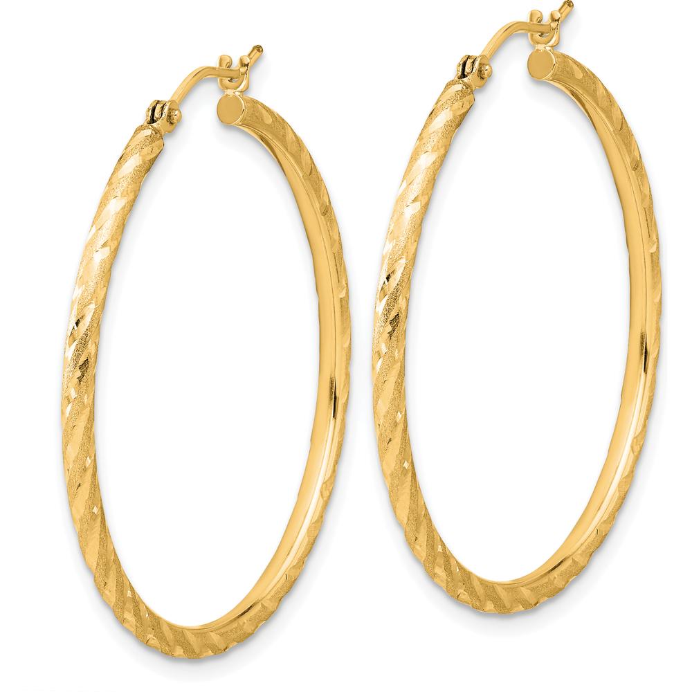 14K Yellow Gold Polished and Satin Diamond-Cut Hoop Earrings - 35mm by 0