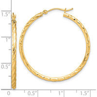 14K Yellow Gold Polished and Satin Diamond-Cut Hoop Earrings - 35mm by 0