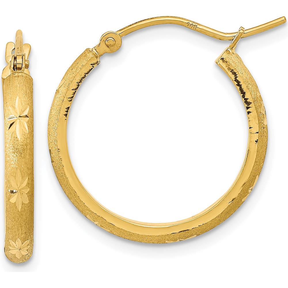 14K Yellow Gold Polished and Satin Diamond-Cut Large Hoop Earrings - 20.46mm Length by 0