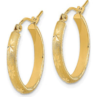 14K Yellow Gold Polished and Satin Diamond-Cut Large Hoop Earrings - 20.46mm Length by 0