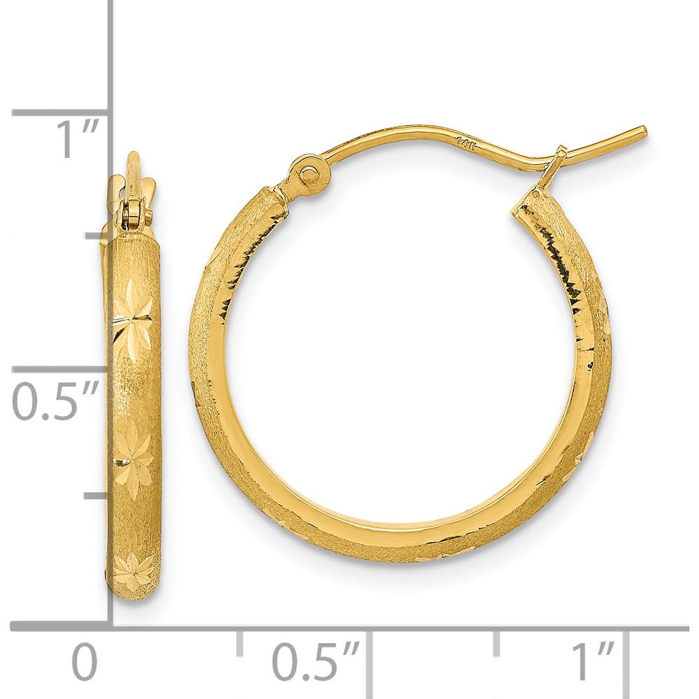 14K Yellow Gold Polished and Satin Diamond-Cut Large Hoop Earrings - 20.46mm Length by 0