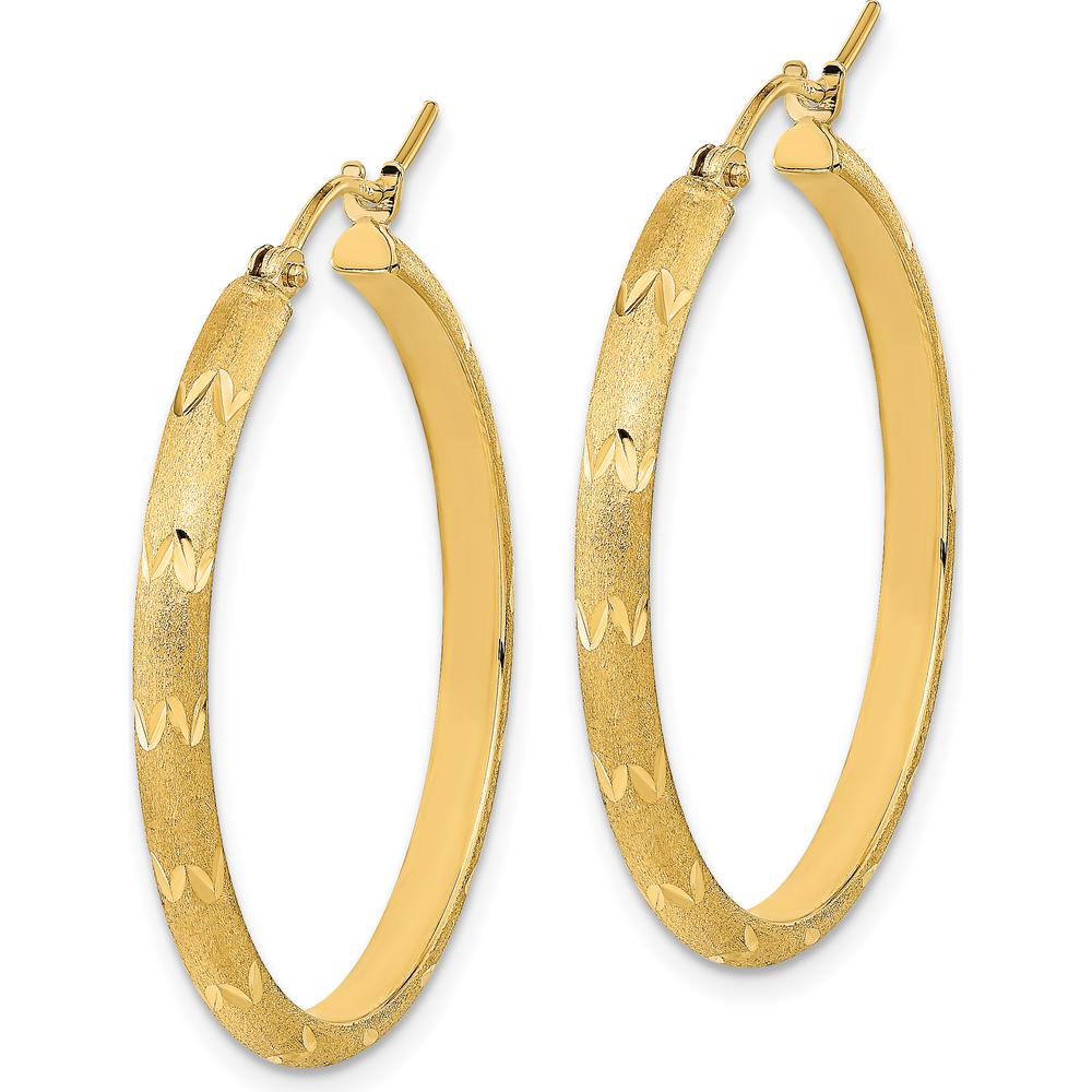 14K Yellow Gold Polished and Satin Diamond-Cut Large Hoop Earrings - 32.2mm Length by 0