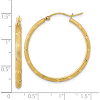 14K Yellow Gold Polished and Satin Diamond-Cut Large Hoop Earrings - 32.2mm Length by 0