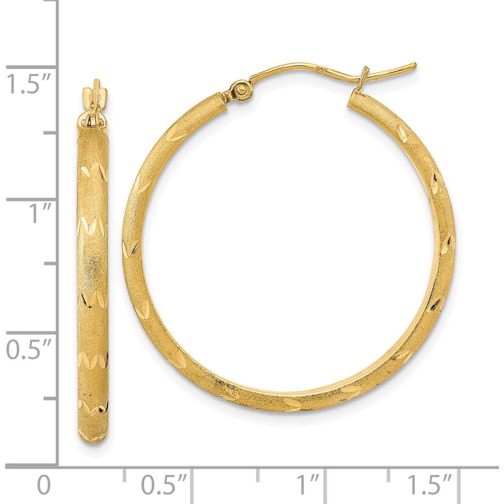 14K Yellow Gold Polished and Satin Diamond-Cut Large Hoop Earrings - 32.2mm Length by 0