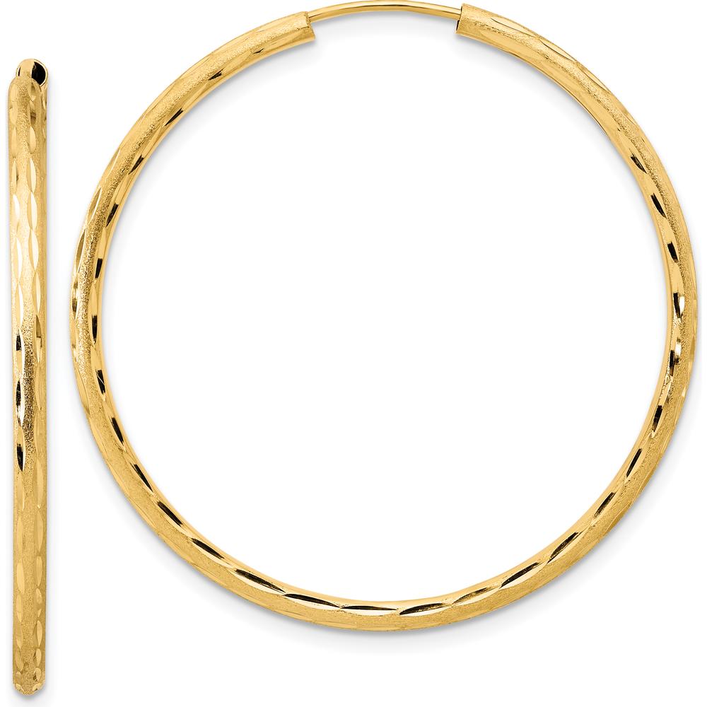14K Yellow Gold Polished and Satin Diamond-Cut Large Hoop Earrings - 40mm by 0