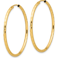 14K Yellow Gold Polished and Satin Diamond-Cut Large Hoop Earrings - 40mm by 0