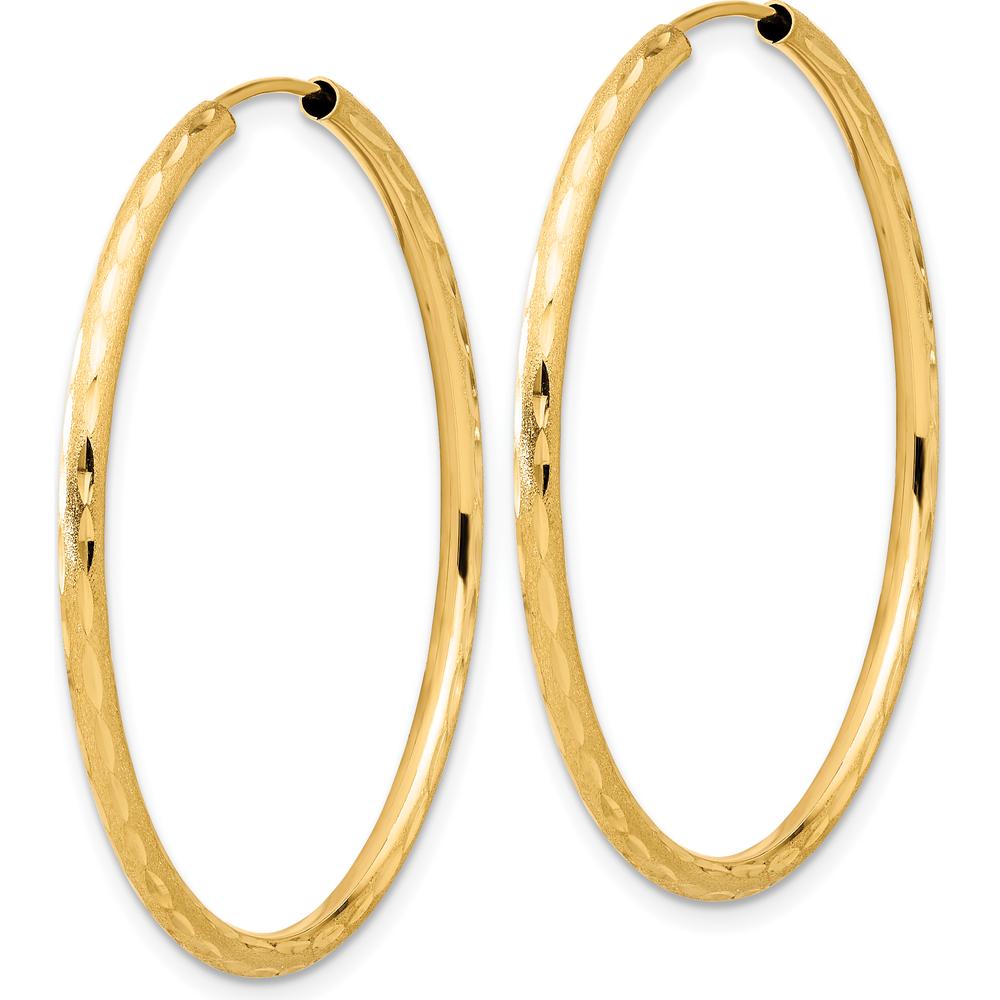 14K Yellow Gold Polished and Satin Diamond-Cut Large Hoop Earrings - 40mm by 0
