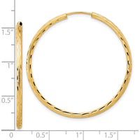 14K Yellow Gold Polished and Satin Diamond-Cut Large Hoop Earrings - 40mm by 0
