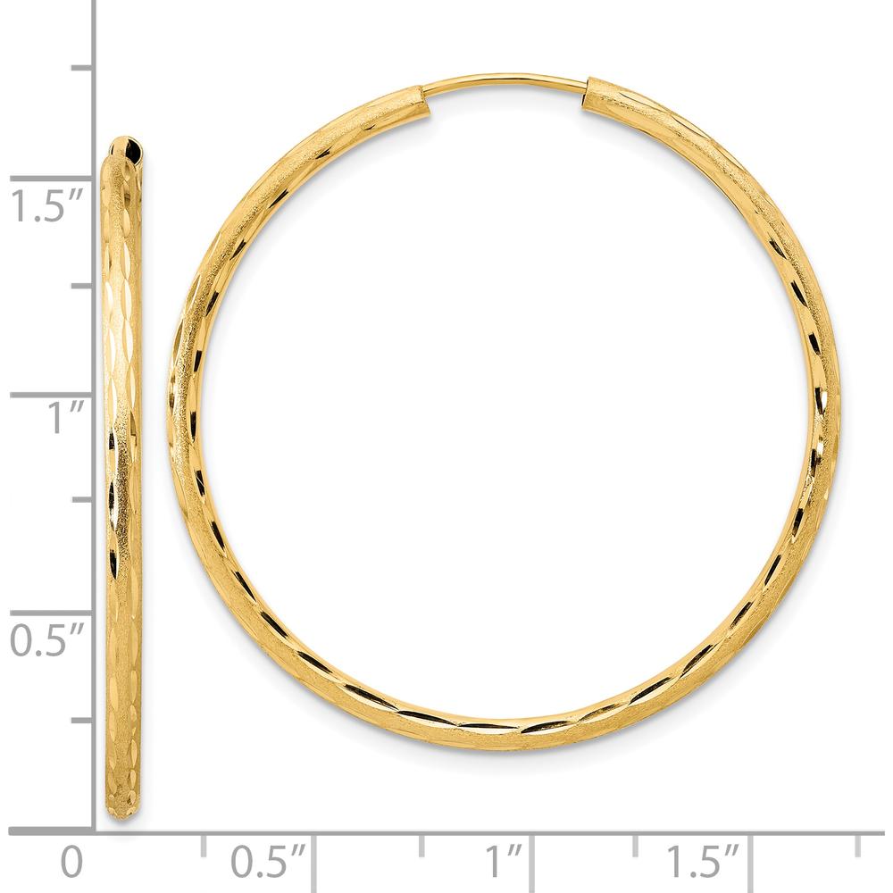 14K Yellow Gold Polished and Satin Diamond-Cut Large Hoop Earrings - 40mm by 0