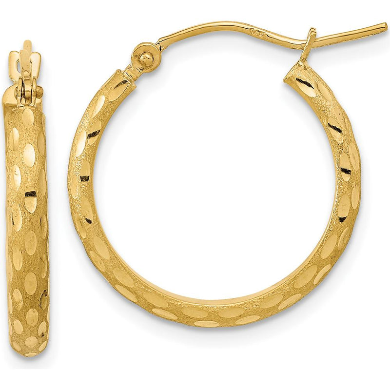 14K Yellow Gold Polished and Satin Diamond-Cut Large Hoop Earrings by 0
