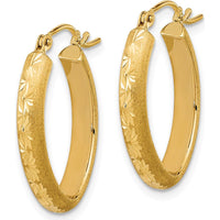 14K Yellow Gold Polished and Satin Diamond-Cut Oval Hoop Earrings - 22.92mm Length by 0
