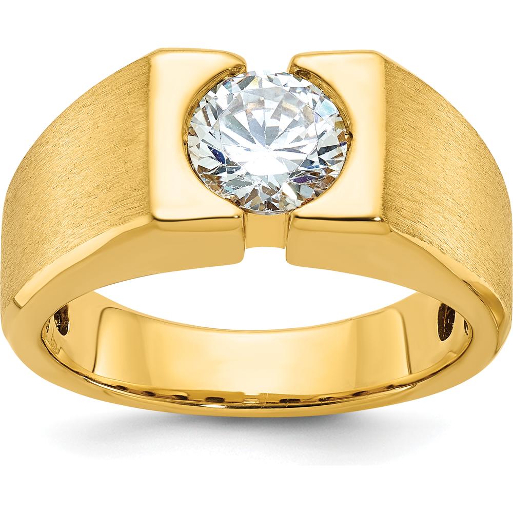 14K Yellow Gold Polished and Satin Diamond Men's Ring Mounting with Round Diamond Center by IBGoodman