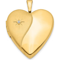 14K Yellow Gold Polished and Satin Diamond Star Heart Locket with Engravable Back - 0.010 Carat Diamond Weight by Monteluci Fine Jewelry