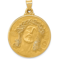 14K Yellow Gold Polished and Satin Face of Jesus Medal Hollow Pendant by Oro Pregiato