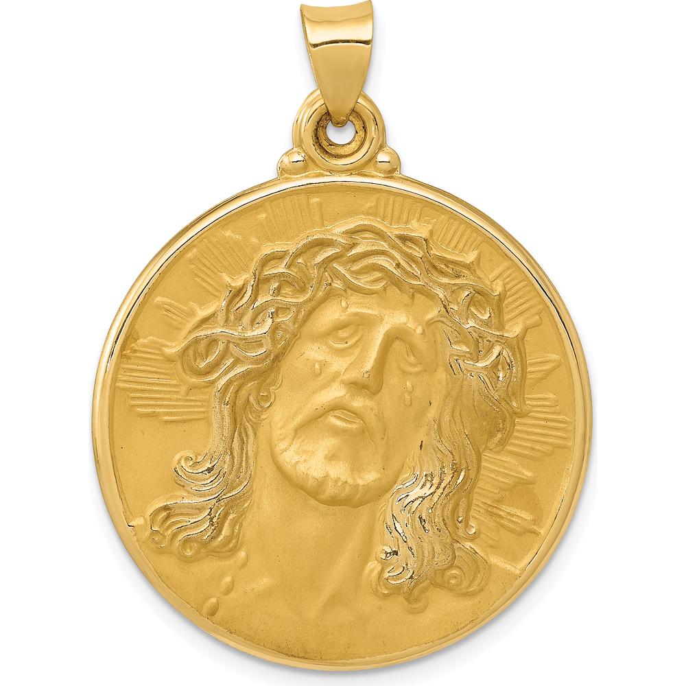 14K Yellow Gold Polished and Satin Face of Jesus Medal Hollow Pendant by Oro Pregiato