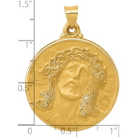14K Yellow Gold Polished and Satin Face of Jesus Medal Hollow Pendant by Oro Pregiato