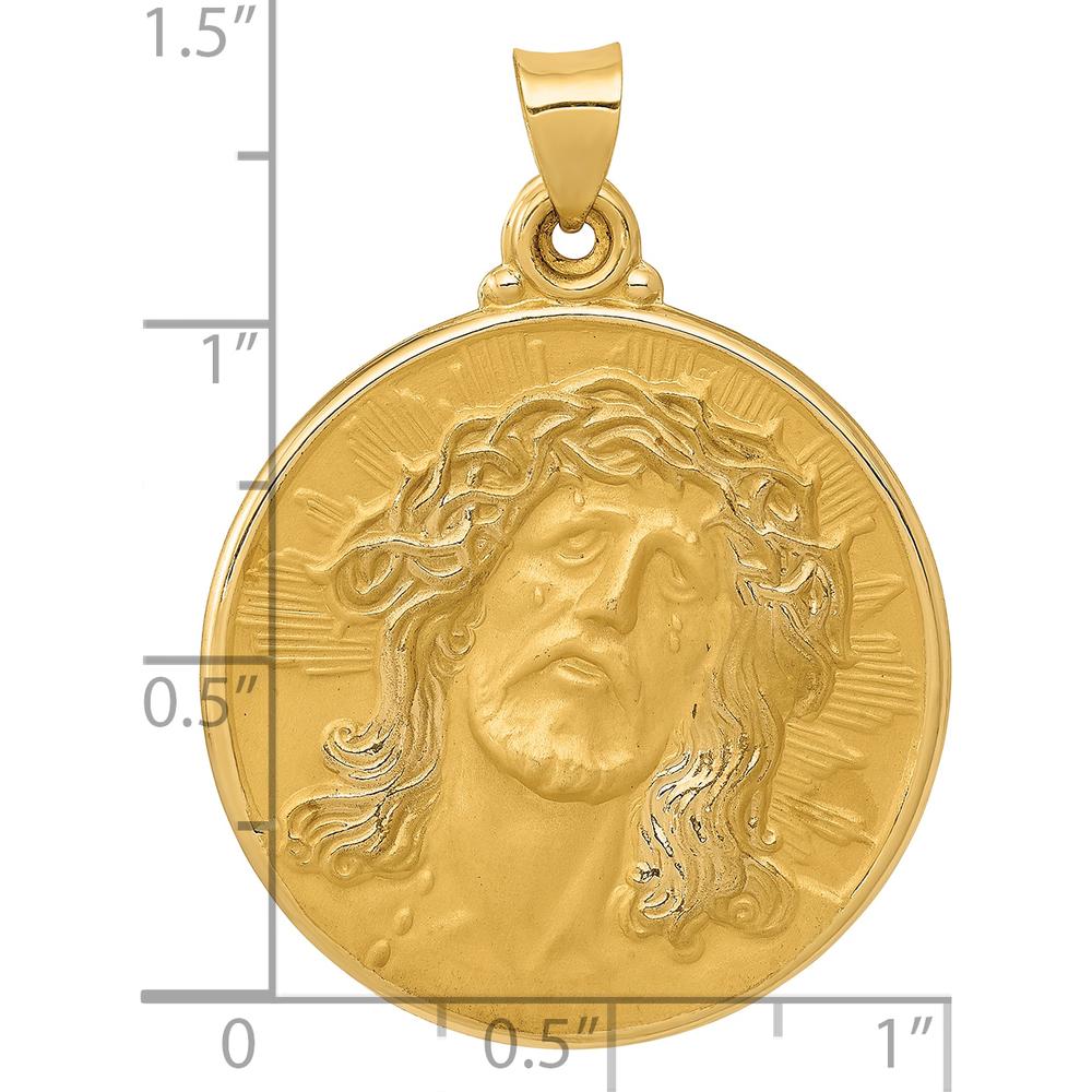 14K Yellow Gold Polished and Satin Face of Jesus Medal Hollow Pendant by Oro Pregiato