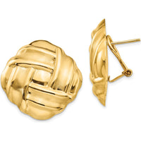 14K Yellow Gold Polished & Satin Finish Button Omega Back Earrings by Oro Pregiato